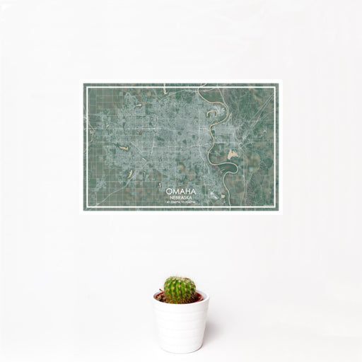 12x18 Omaha Nebraska Map Print Landscape Orientation in Afternoon Style With Small Cactus Plant in White Planter