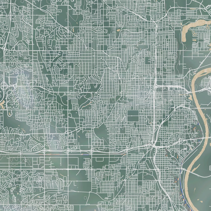 Omaha Nebraska Map Print in Afternoon Style Zoomed In Close Up Showing Details