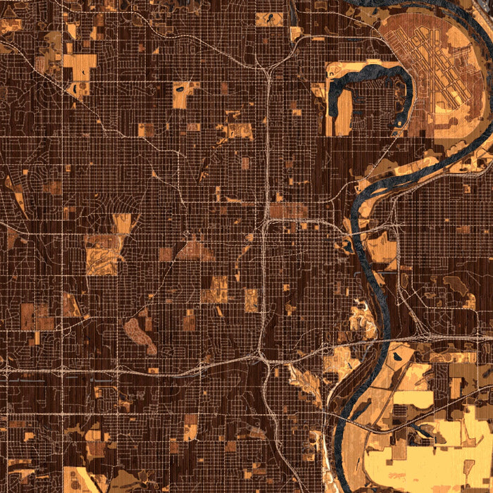 Omaha Nebraska Map Print in Ember Style Zoomed In Close Up Showing Details