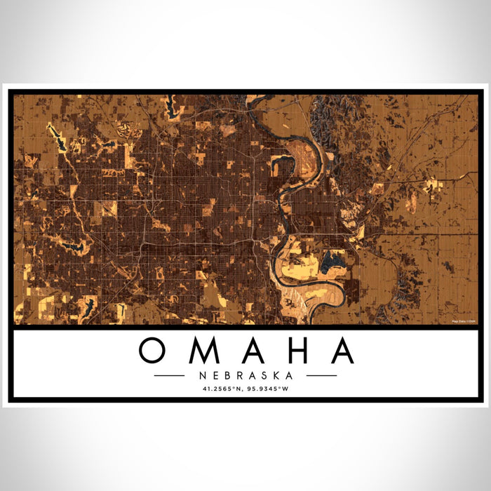 Omaha Nebraska Map Print Landscape Orientation in Ember Style With Shaded Background