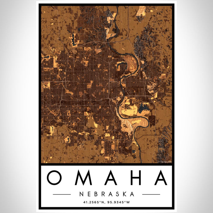 Omaha Nebraska Map Print Portrait Orientation in Ember Style With Shaded Background