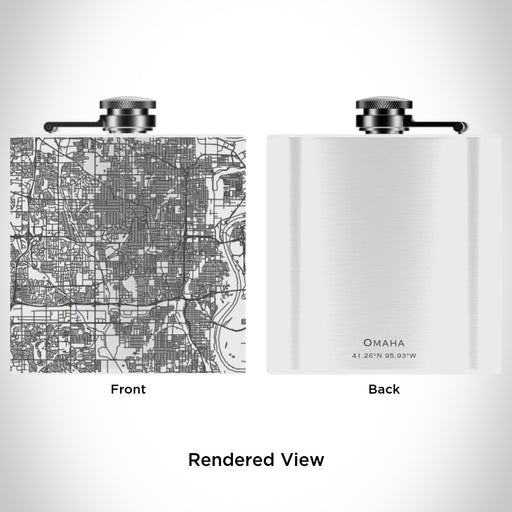 Rendered View of Omaha Nebraska Map Engraving on 6oz Stainless Steel Flask in White