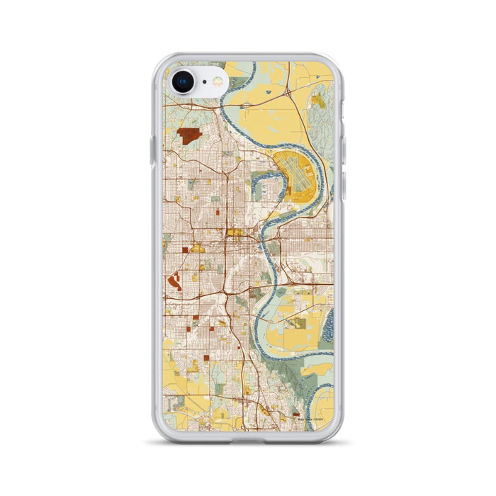 Custom Omaha Nebraska Map iPhone SE Phone Case in Woodblock