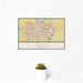 12x18 Omaha Nebraska Map Print Landscape Orientation in Woodblock Style With Small Cactus Plant in White Planter