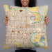 Person holding 22x22 Custom Omaha Nebraska Map Throw Pillow in Woodblock