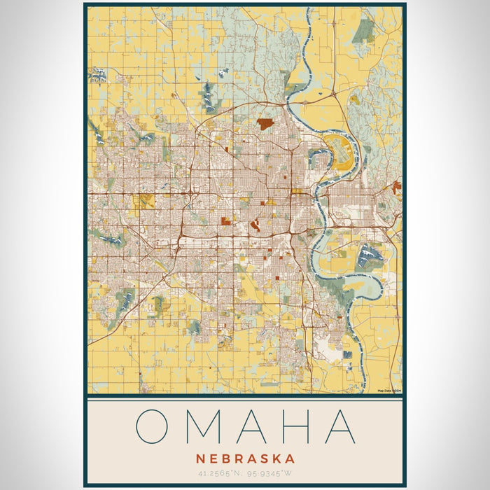 Omaha Nebraska Map Print Portrait Orientation in Woodblock Style With Shaded Background