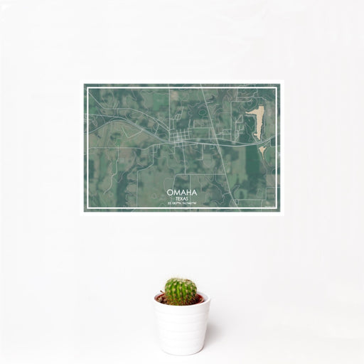 12x18 Omaha Texas Map Print Landscape Orientation in Afternoon Style With Small Cactus Plant in White Planter