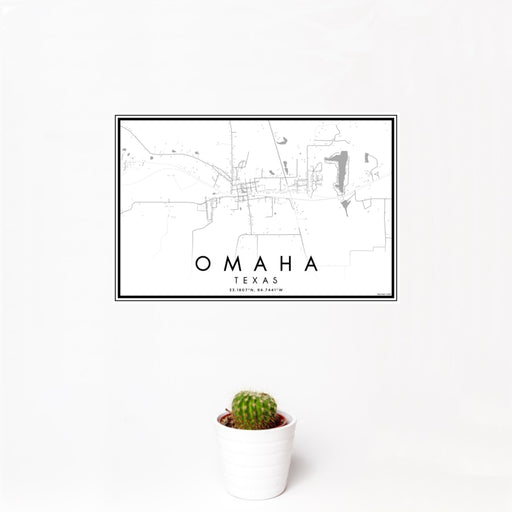 12x18 Omaha Texas Map Print Landscape Orientation in Classic Style With Small Cactus Plant in White Planter