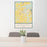 24x36 Omaha Texas Map Print Portrait Orientation in Woodblock Style Behind 2 Chairs Table and Potted Plant