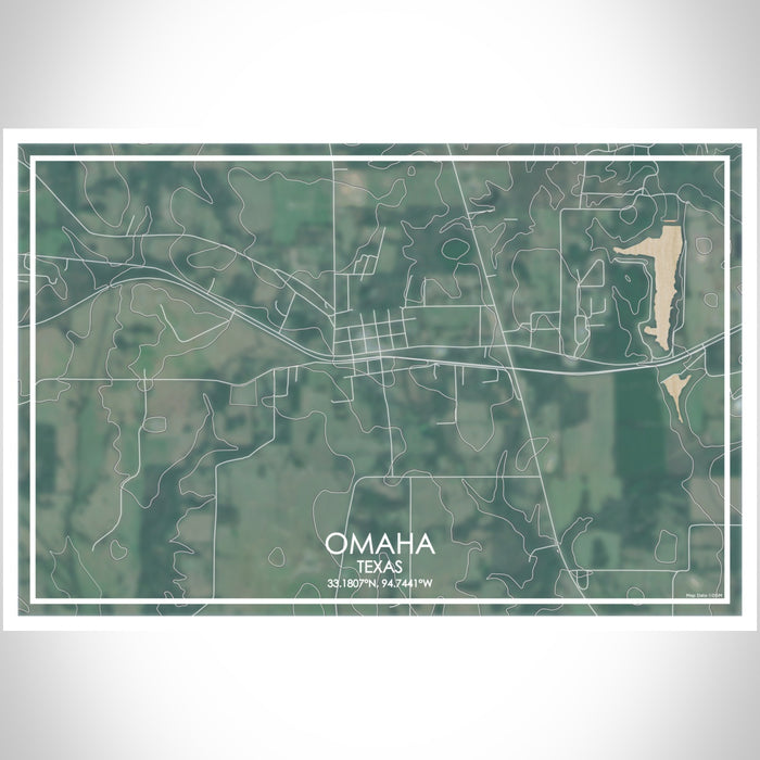 Omaha Texas Map Print Landscape Orientation in Afternoon Style With Shaded Background