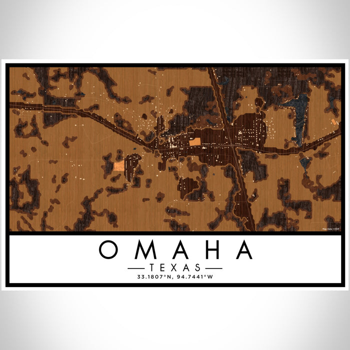 Omaha Texas Map Print Landscape Orientation in Ember Style With Shaded Background
