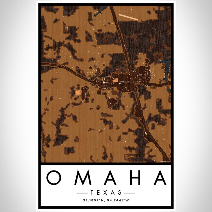 Omaha Texas Map Print Portrait Orientation in Ember Style With Shaded Background
