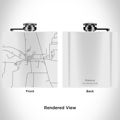 Rendered View of Omaha Texas Map Engraving on 6oz Stainless Steel Flask in White