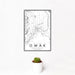 12x18 Omak Washington Map Print Portrait Orientation in Classic Style With Small Cactus Plant in White Planter
