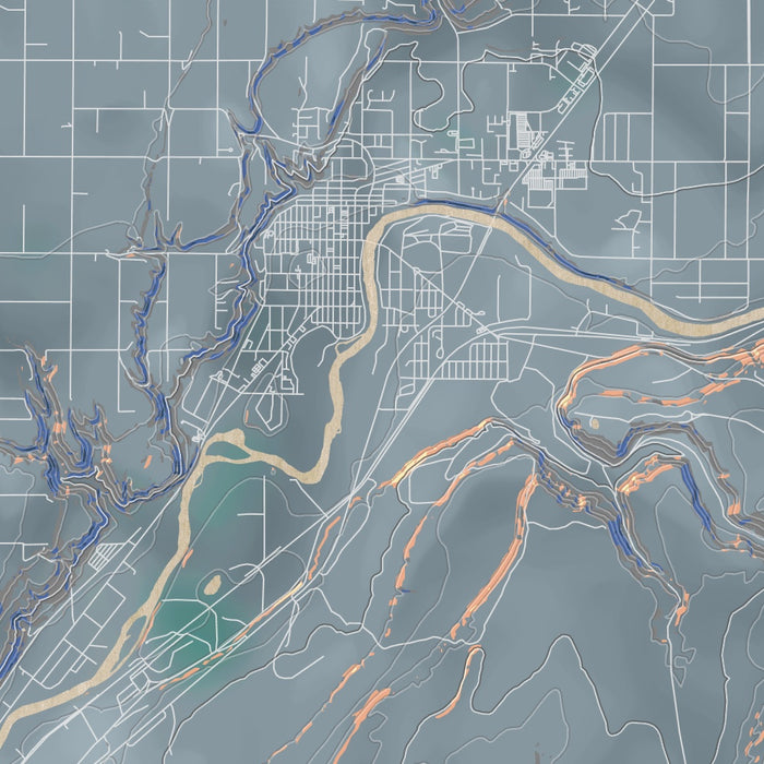 Omak Washington Map Print in Afternoon Style Zoomed In Close Up Showing Details