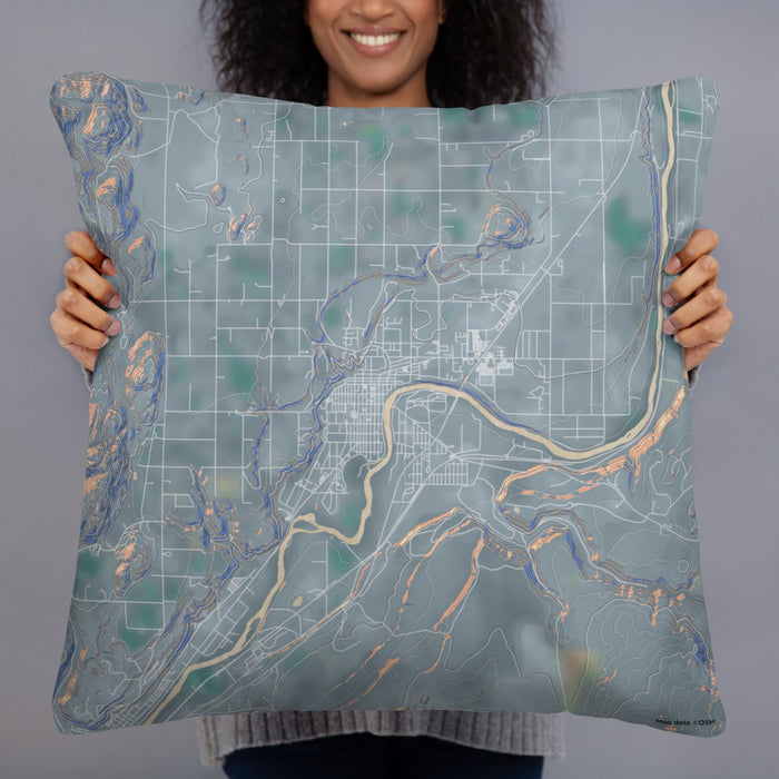 Person holding 22x22 Custom Omak Washington Map Throw Pillow in Afternoon