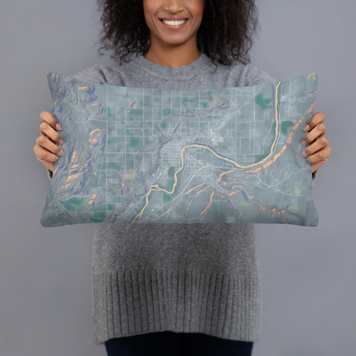 Person holding 20x12 Custom Omak Washington Map Throw Pillow in Afternoon