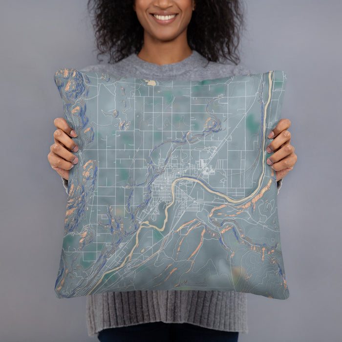 Person holding 18x18 Custom Omak Washington Map Throw Pillow in Afternoon
