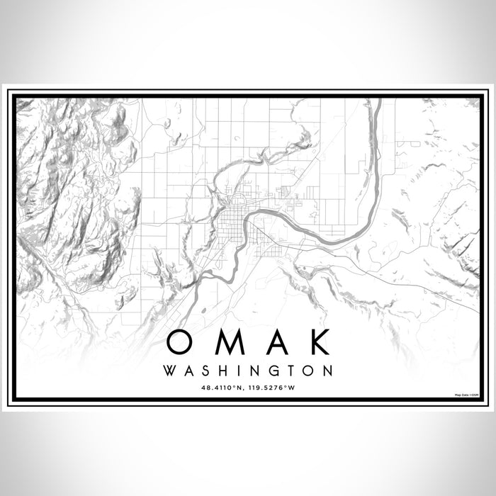Omak Washington Map Print Landscape Orientation in Classic Style With Shaded Background