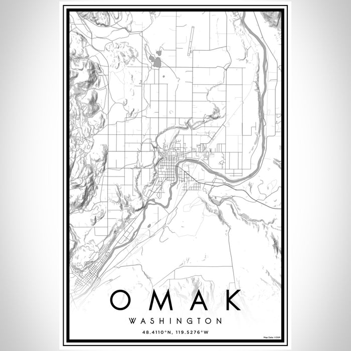 Omak Washington Map Print Portrait Orientation in Classic Style With Shaded Background