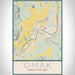 Omak Washington Map Print Portrait Orientation in Woodblock Style With Shaded Background