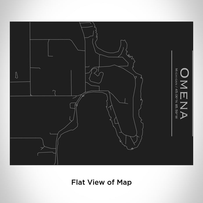 Rendered View of Omena Michigan Map Engraving on 20oz Stainless Steel Insulated Bottle with Bamboo Top in Black
