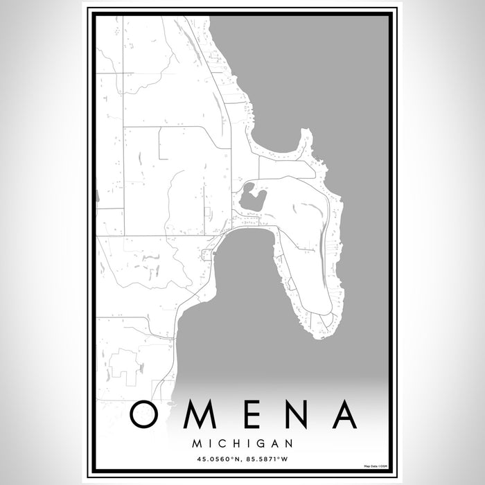 Omena Michigan Map Print Portrait Orientation in Classic Style With Shaded Background
