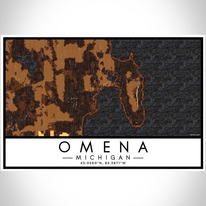 Omena Michigan Map Print Landscape Orientation in Ember Style With Shaded Background