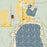 Omena Michigan Map Print in Woodblock Style Zoomed In Close Up Showing Details