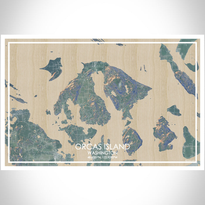 Orcas Island Washington Map Print Landscape Orientation in Afternoon Style With Shaded Background