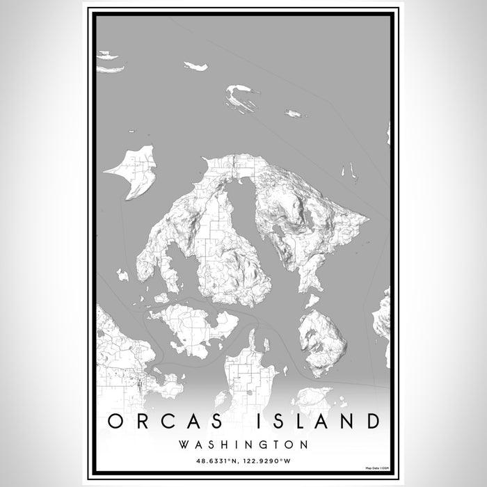 Orcas Island Washington Map Print Portrait Orientation in Classic Style With Shaded Background