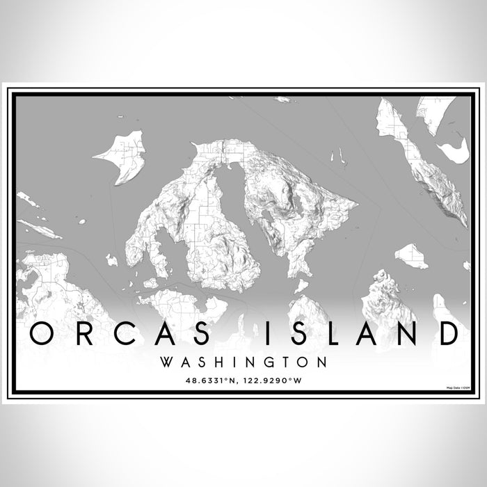 Orcas Island Washington Map Print Landscape Orientation in Classic Style With Shaded Background