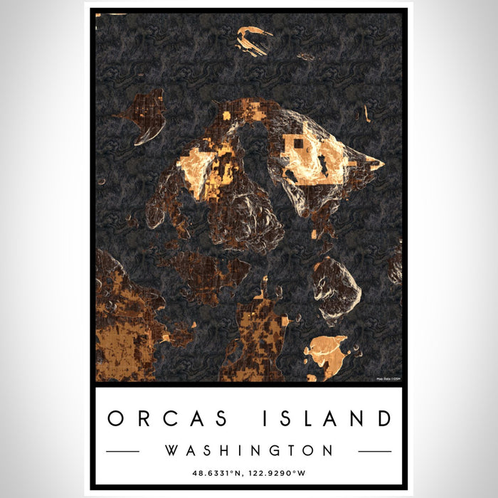 Orcas Island Washington Map Print Portrait Orientation in Ember Style With Shaded Background