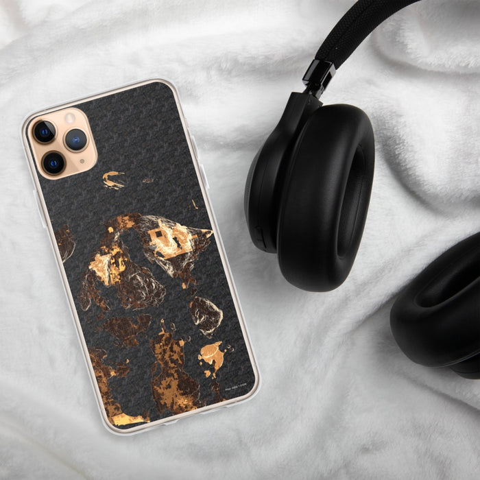 Custom Orcas Island Washington Map Phone Case in Ember on Table with Black Headphones