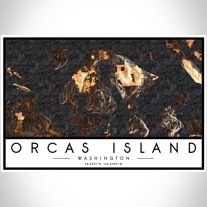 Orcas Island Washington Map Print Landscape Orientation in Ember Style With Shaded Background