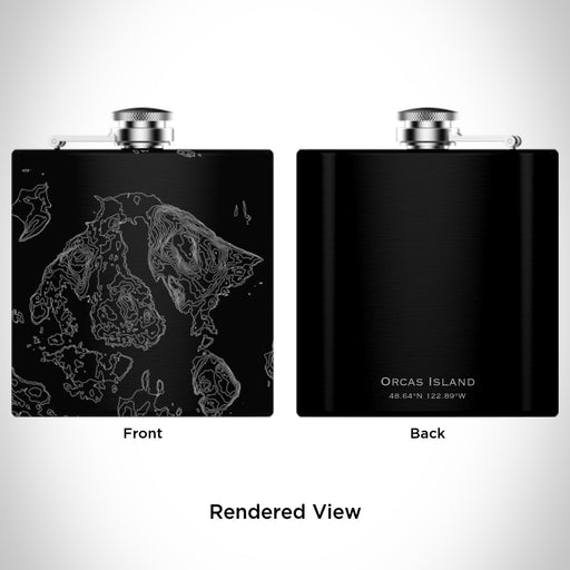 Rendered View of Orcas Island Washington Map Engraving on 6oz Stainless Steel Flask in Black