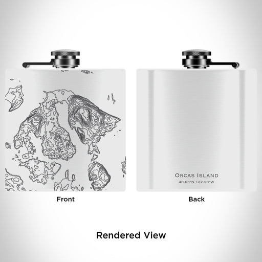 Rendered View of Orcas Island Washington Map Engraving on 6oz Stainless Steel Flask in White