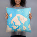 Person holding 18x18 Custom Orcas Island Washington Map Throw Pillow in Watercolor