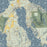 Orcas Island Washington Map Print in Woodblock Style Zoomed In Close Up Showing Details