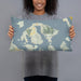 Person holding 20x12 Custom Orcas Island Washington Map Throw Pillow in Woodblock