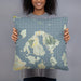 Person holding 18x18 Custom Orcas Island Washington Map Throw Pillow in Woodblock