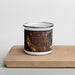 Front View Custom Orem Utah Map Enamel Mug in Ember on Cutting Board
