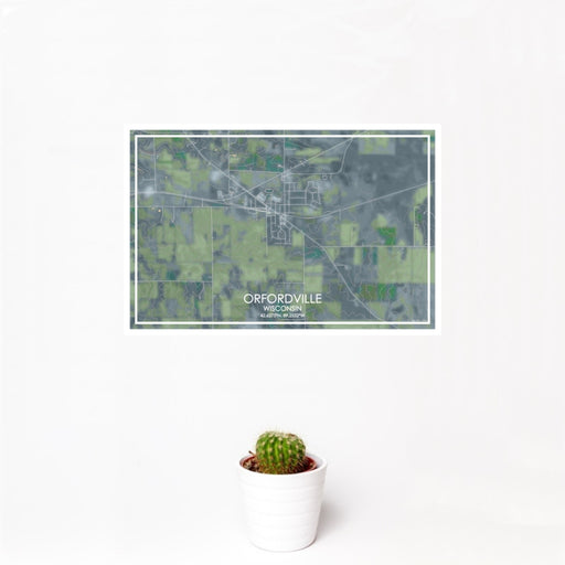 12x18 Orfordville Wisconsin Map Print Landscape Orientation in Afternoon Style With Small Cactus Plant in White Planter
