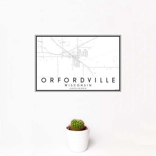 12x18 Orfordville Wisconsin Map Print Landscape Orientation in Classic Style With Small Cactus Plant in White Planter