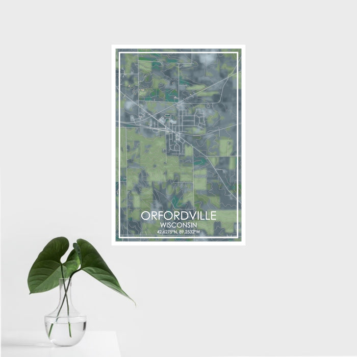16x24 Orfordville Wisconsin Map Print Portrait Orientation in Afternoon Style With Tropical Plant Leaves in Water