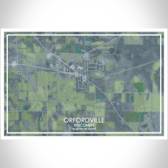 Orfordville Wisconsin Map Print Landscape Orientation in Afternoon Style With Shaded Background