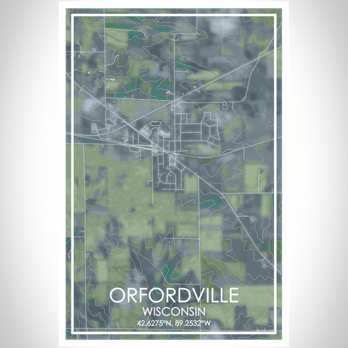 Orfordville Wisconsin Map Print Portrait Orientation in Afternoon Style With Shaded Background