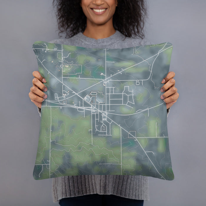Person holding 18x18 Custom Orfordville Wisconsin Map Throw Pillow in Afternoon