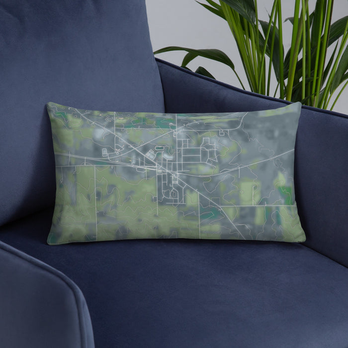 Custom Orfordville Wisconsin Map Throw Pillow in Afternoon on Blue Colored Chair