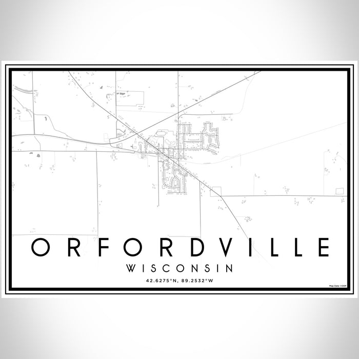 Orfordville Wisconsin Map Print Landscape Orientation in Classic Style With Shaded Background